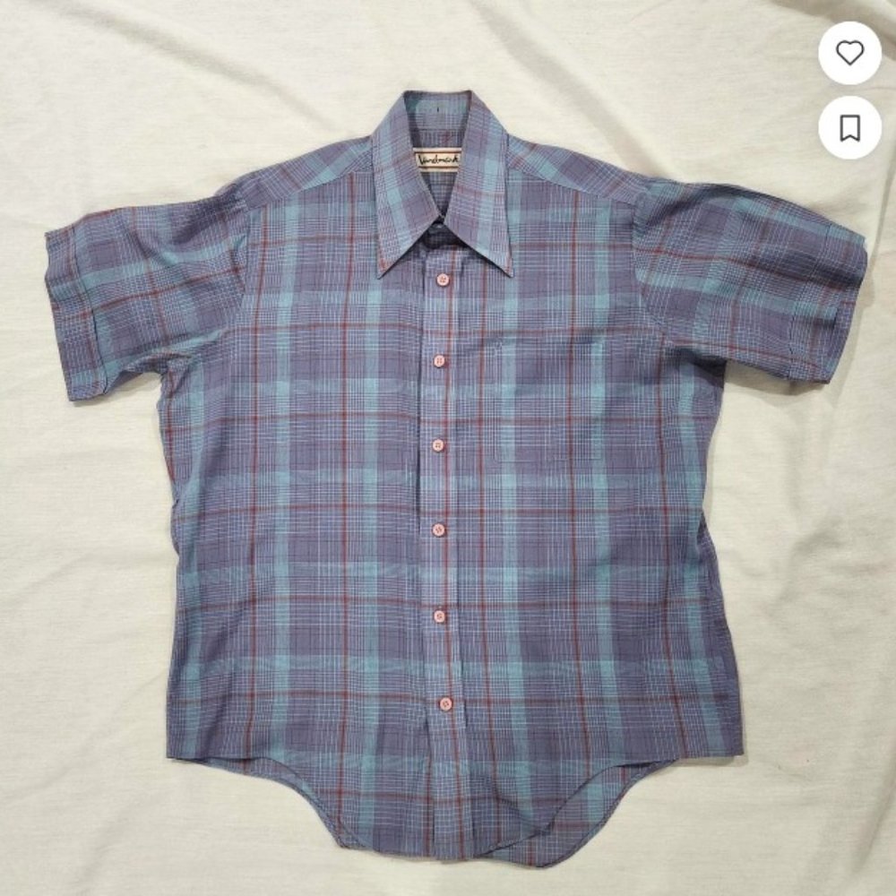 Vintage Landmark men's short sleeve plaid dress shirt, neck size 16-16 1/2, L